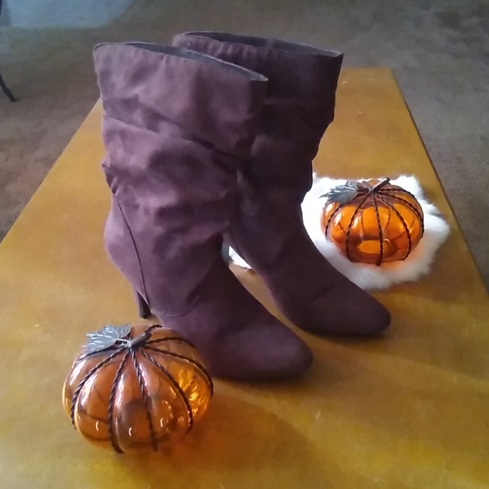 Brown Suede Slouch Boots